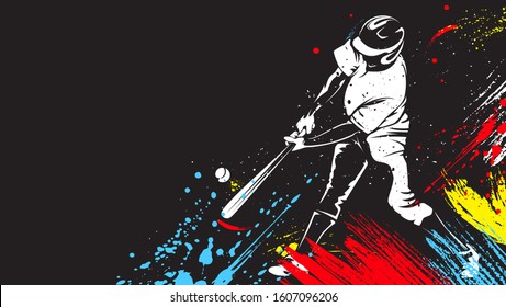 Baseballspieler.Baseballkappe. Hitter schwingt mit Fledermaus. Abstrakte, isolierte Vektorillustration Silhouette. Farbzeichnung