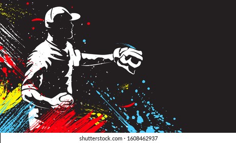 Baseball player. Baseball cap. Hitter swinging with bat. Abstract isolated vector silhouette. Iink drawing