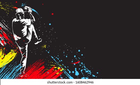 Baseball player. Baseball cap. Hitter swinging with bat. Abstract isolated vector silhouette. Iink drawing