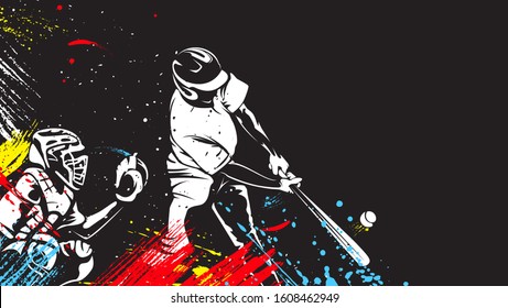 Baseball player. Baseball cap. Hitter swinging with bat. Abstract isolated vector silhouette. Iink drawing