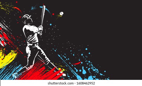 Baseball player. Baseball cap. Hitter swinging with bat. Abstract isolated vector silhouette. Iink drawing