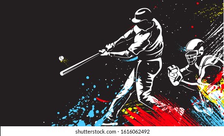 Baseball player. Baseball cap. Hitter swinging with bat. Abstract isolated vector silhouette. Iink drawing