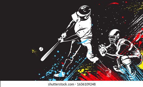 Baseball player. Baseball cap. Hitter swinging with bat. Abstract isolated vector silhouette. Iink drawing