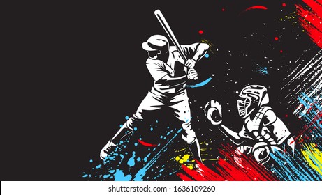 Baseball player. Baseball cap. Hitter swinging with bat. Abstract isolated vector silhouette. Iink drawing