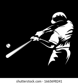 Baseball player. Baseball cap. Hitter swinging with bat. Abstract isolated vector silhouette. Iink drawing