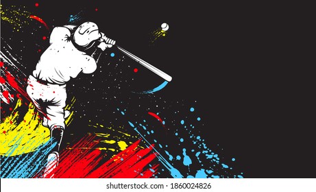 Baseball player. Baseball cap. Hitter swinging with bat. Abstract isolated vector silhouette. Iink drawing
