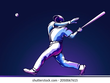 Baseball player. Baseball cap. Hitter swinging with bat. Abstract isolated vector silhouette. Iink drawing