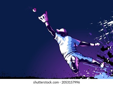 Baseball player. Baseball cap. Hitter swinging with bat. Abstract isolated vector silhouette. Iink drawing