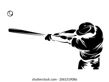 Baseball player. Baseball cap. Hitter swinging with bat. Abstract isolated vector silhouette. Iink drawing