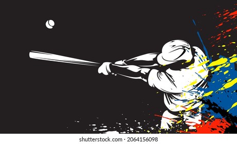 Baseball player. Baseball cap. Hitter swinging with bat. Abstract isolated vector silhouette. Iink drawing