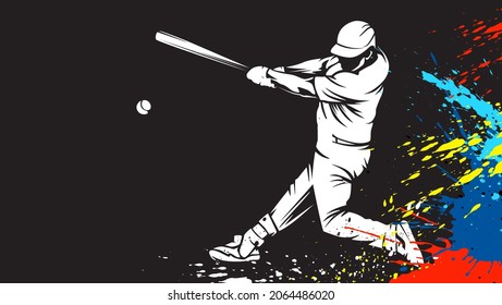 Baseball player. Baseball cap. Hitter swinging with bat. Abstract isolated vector silhouette. Iink drawing