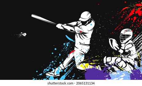 Baseball player. Baseball cap. Hitter swinging with bat. Abstract isolated vector silhouette. Iink drawing