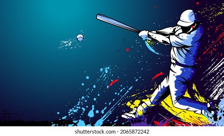 Baseball player. Baseball cap. Hitter swinging with bat. Abstract isolated vector silhouette. Iink drawing