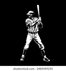 Baseball player. Baseball cap. Hitter swinging with bat. Abstract isolated vector silhouette. Iink drawing