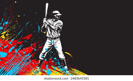 Baseball player. Baseball cap. Hitter swinging with bat. Abstract isolated vector silhouette. Iink drawing