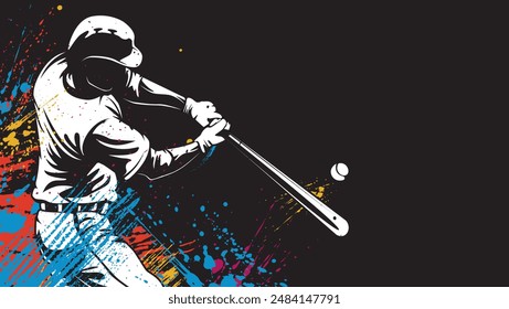 Baseball player. Baseball cap. Hitter swinging with bat. Abstract isolated vector silhouette. Iink drawing