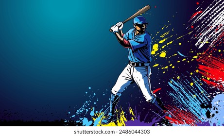 Baseball player. Baseball cap. Hitter swinging with bat. Abstract isolated vector silhouette. Iink drawing