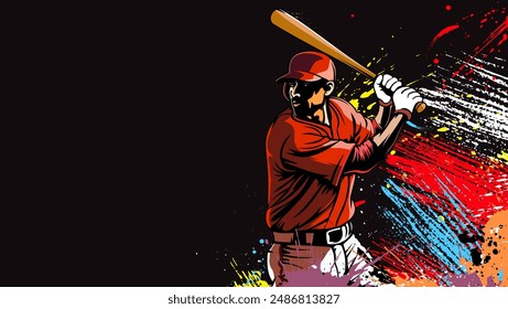 Baseball player. Baseball cap. Hitter swinging with bat. Abstract isolated vector silhouette. Iink drawing