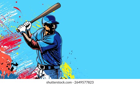 Baseball player. Baseball cap. Hitter swinging with bat. Abstract isolated vector silhouette. Iink drawing