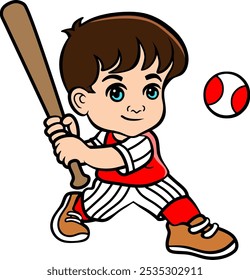 Baseball player cartoon color vector illustration 