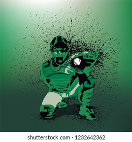 Baseball Player - Catcher With Green Uniform on a Green Gradient Background