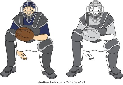 Baseball player (catcher) illustration set