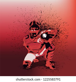 Baseball Player - Catcher With Red Uniform on a Cool Red Background