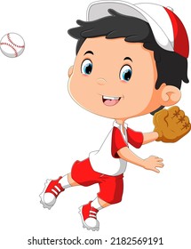 El jugador de béisbol como cazador está tratando de sostener la bola de la ilustración