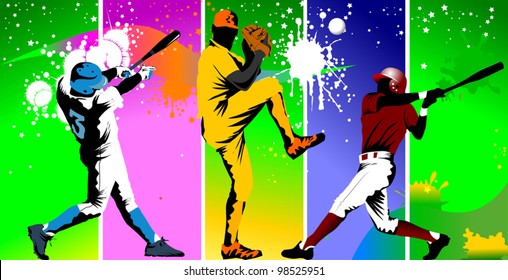 Baseball player catches the ball in the trap (vector illustration);