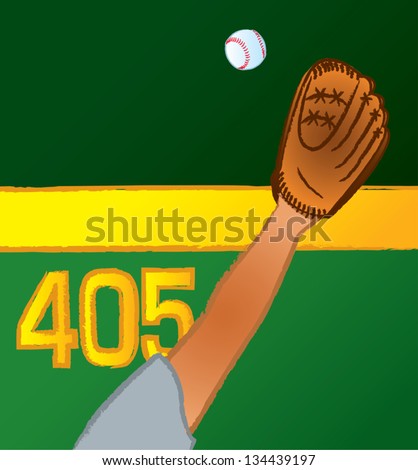 A baseball player catching a ball near the outfield fence.