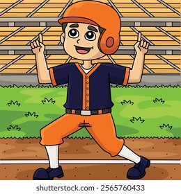 Baseball Player Celebration Colored Cartoon 