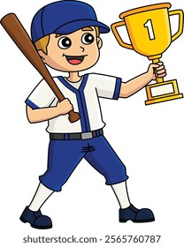 Baseball Player with Championship Trophy Clipart