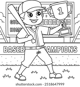 Baseball Player with Championship Trophy Coloring 
