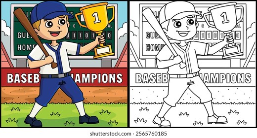 Baseball Player Championship Trophy Illustration