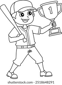 Baseball Player with Championship Trophy Isolated 