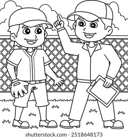 Baseball Player with Coach Coloring Page for Kids