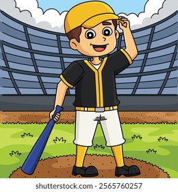 Baseball Player Colored Cartoon Illustration