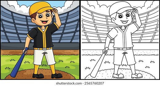 Baseball Player Coloring Page Colored Illustration