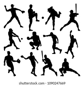 Baseball player detailed silhouettes sports set in lots of different poses