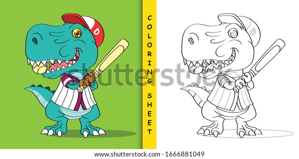 Baseball Player Dinosaur Cartoon Coloring Sheet Stock Vector (Royalty ...