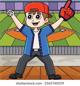 Baseball Player Fan Colored Cartoon Illustration