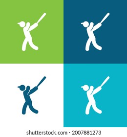 Baseball Player Mit vier minimalen Symbolen in Farbe flach