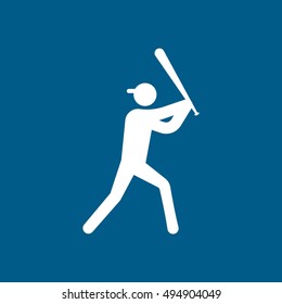 Baseball Player Flat Icon On Blue Background