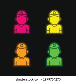 Baseball Player four color glowing neon vector icon