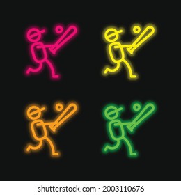 Béisbol Jugador cuatro colores brillantes neón vectorial icono