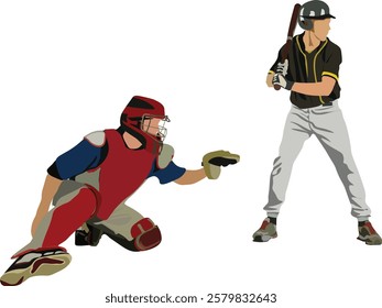 Baseball player in a game. Preparing to hit a ball and a pitcher isolated on transparent background