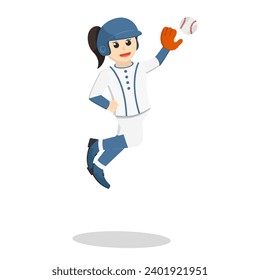 Baseball player girl jumping And Catch The Ball