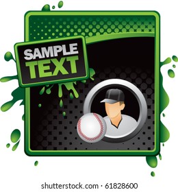 baseball player green and black halftone grungy ad
