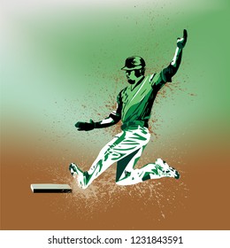 Baseball Player - Player With Green Uniform on a Greenbrown Background