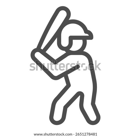 Baseball player with helmet and bat line icon, baseball game concept. Vector graphics. Sportsman, sport sign on white background, outline style icon for mobile or web design